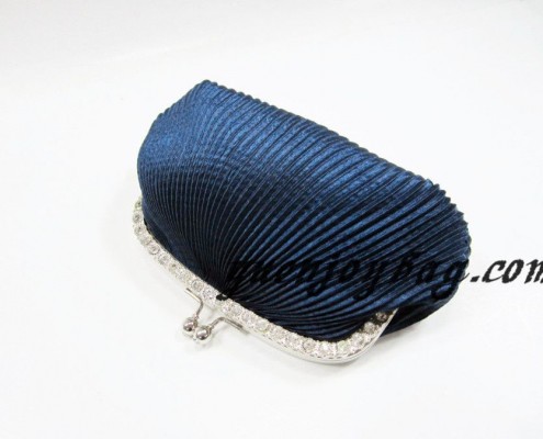 blue pleated satin party handbag with kiss lock metal frame blue pleated satin party handbag with kiss lock metal frame