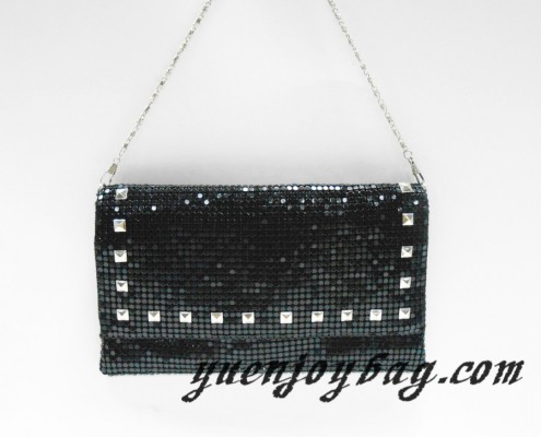 Black shinny Aluminium metal sequins rivet party clutch chain bag