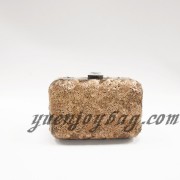 Brown shiny bling sequins material small ladies evening purse clutch bag with metal frame box hardcase