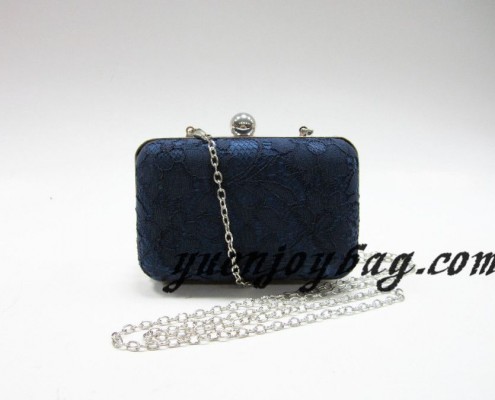 China Blue lace satin evening purse clutch bag with metal frame