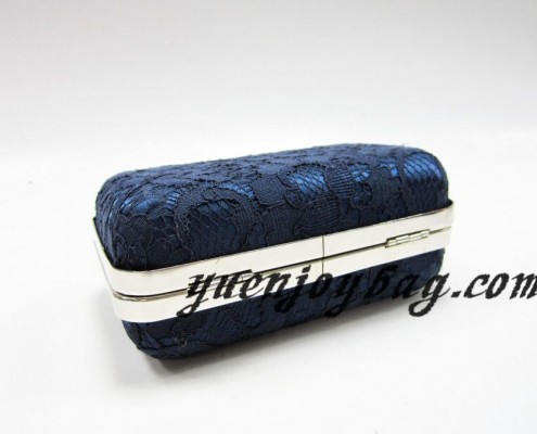 China Blue lace satin evening purse clutch bag with metal frame - bottom view China Blue lace satin evening purse clutch bag with metal frame - bottom view