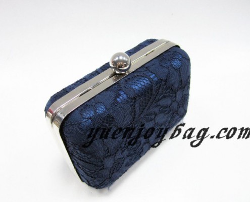 China Blue lace satin evening purse clutch bag with metal frame - top view China Blue lace satin evening purse clutch bag with metal frame - top view