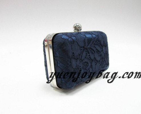 China Blue lace satin wedding women's clutch chain bag - side view China Blue lace satin wedding women's clutch chain bag - side view