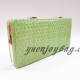 Classical wooden PU leather metal frame clutch chain handbag