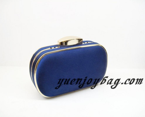 Navy blue satin metal frame clutch purse messenger bag for wedding