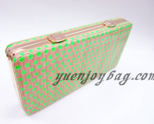 Vintage brown wooden PU leather green spot pattern briefcase evening clutch bag - side view
