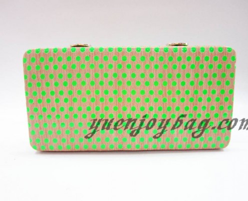 Vintage brown wooden PU leathergreen spot pattern briefcase evening clutch bag