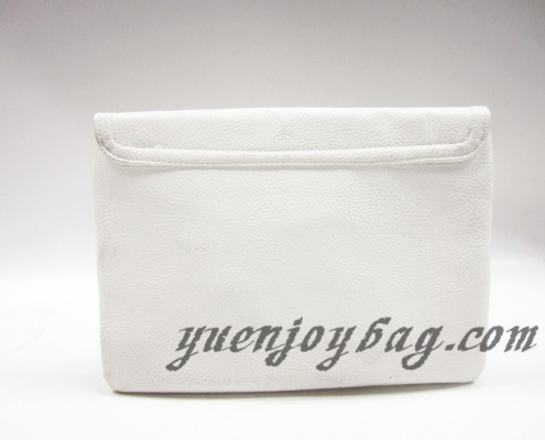 White PU faux leather women's envelope clutch bag - back view White PU faux leather women's envelope clutch bag - back view