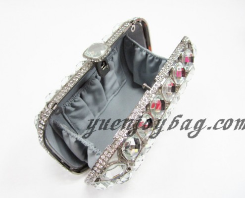Wholesale Celebrities luxury crystal rhinestone evening metal box clutch handbag - lining view Wholesale Celebrities luxury crystal rhinestone evening metal box clutch handbag - lining view