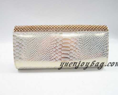 Wholesale Gold pearl rhinestone diamond snake skin PU leather evening bags from China manufacturer - back view Wholesale Gold pearl rhinestone diamond snake skin PU leather evening bags from China manufacturer - back view
