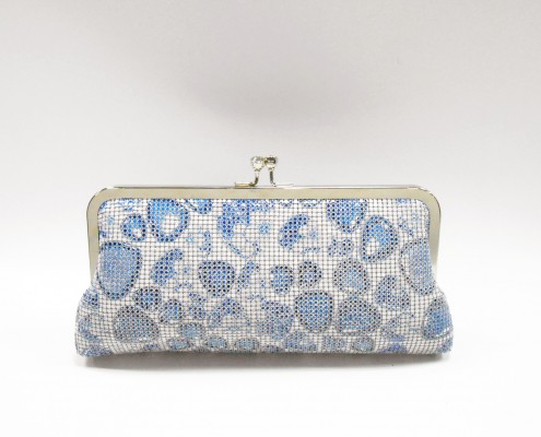 Wholesale Ladylike white and blue printed pattern aluminium sequins clutch bags