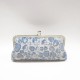Wholesale Ladylike white and blue printed pattern aluminium sequins clutch bags