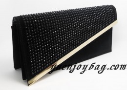 Black velvet Rhinestone decorated Branded clutch bag