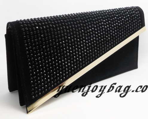 Black velvet Rhinestone decorated Branded clutch bag
