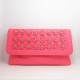 Lady's Pink pu leather pearl flower bridesmaid clutch bag