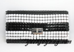 Women's Black and White striped metal mesh clutch bags