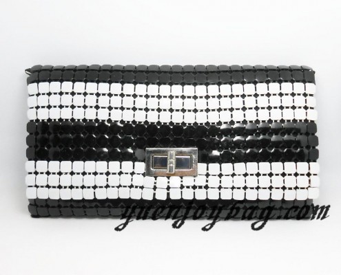 Women's Black and White striped metal mesh clutch bags
