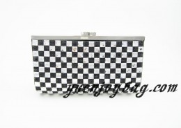 Women's Kisslock Metal Frame Black Crystal Diamond Evening Bag