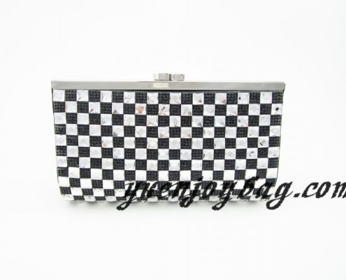 Women's Kisslock Metal Frame Black Crystal Diamond Evening Bag