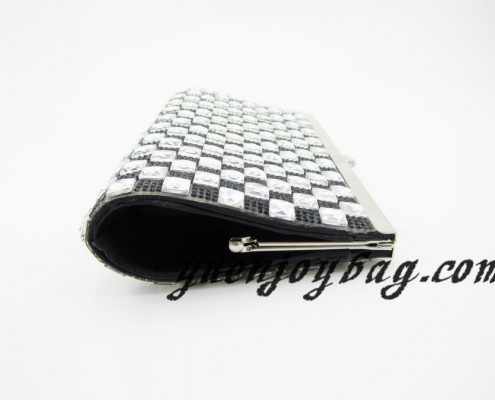Women's Kisslock Metal Frame Black Crystal Diamond Evening Bag - side view