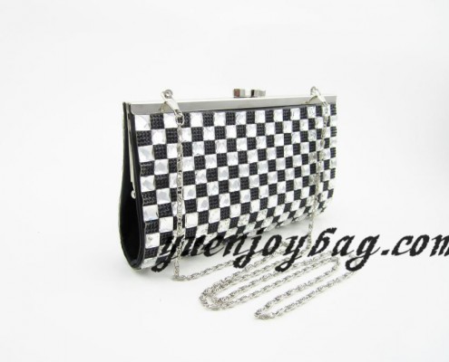 Women's Kisslock Metal Frame Black Crystal Rhinestone Diamond Clutch Bag