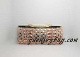 Women's Orange Rhinestone Clasp Frame Crystal Rhinestone Gold PU Leather Evening Clutch Purse