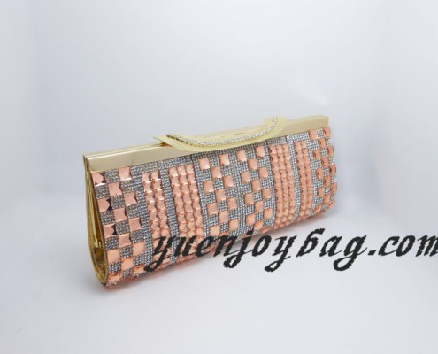 Women's Orange Rhinestone Clasp Frame Crystal Rhinestone Gold PU Leather Evening Clutch Purse - side view