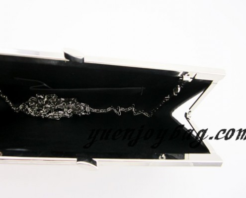 Women's silver Kisslock Metal Frame Black Crystal Diamond Evening Bag - satin lining