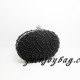 Women black bead oval metal frame evening bag with diamond clasp