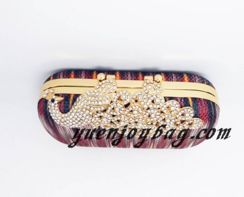Women's Diamond Peacock Clasp Metal Frame Graduate Color Cotton Evening Bag - top view Women's Diamond Peacock Clasp Metal Frame Graduate Color Cotton Evening Bag - top view