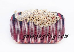 Women's Diamond Peacock Clasp Metal Frame Graduate Color Cotton Evening Clutch Bag
