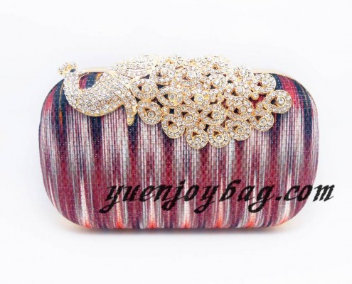 Women's Diamond Peacock Clasp Metal Frame Graduate Color Cotton Evening Clutch Bag