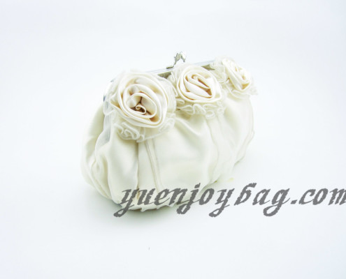 Women's Floral Decorated Satin and Organza Wedding Clutch Bag with Bead Chain - side view Women's Floral Decorated Satin and Organza Wedding Clutch Bag with Bead Chain - side view