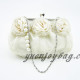 Women's Floral Decorated Satin and Organza Wedding Clutch Bridal Bag with Bead Chain