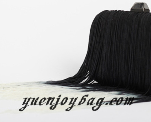 Women's Gradient Color Tassels Decorated Black Pu Leather Evening Bag -