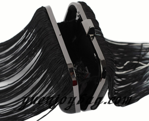 Women's Gradient Color Tassels Decorated Pu Leather Evening Bag - open view Women's Gradient Color Tassels Decorated Pu Leather Evening Bag - open view
